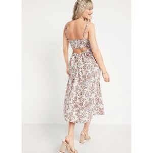 Old Navy Maxi Floral Paisley Dress Smocked Bust 3X Open Back Fit & Flare Cotton